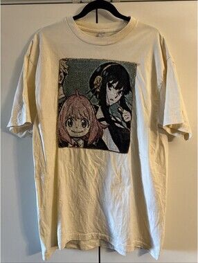 Spy X Family Woven Tapestry Patch T-Shirt Cream XL Anya Yor Forger Heavyweight